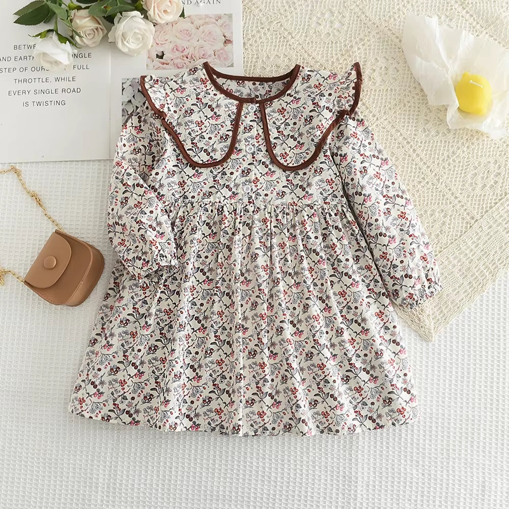 Spring Winter Cartoon Letter Embroidery Sweatshirt Girl Fashion Long Hoodie Dress Pullover Moletom Feminina 2-6Years