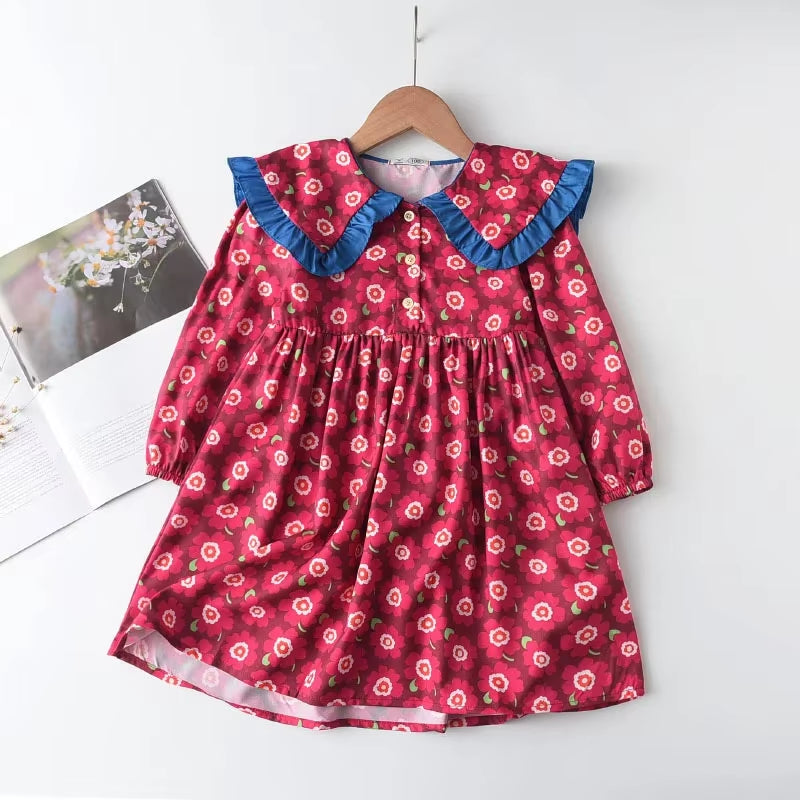 Spring Winter Cartoon Letter Embroidery Sweatshirt Girl Fashion Long Hoodie Dress Pullover Moletom Feminina 2-6Years