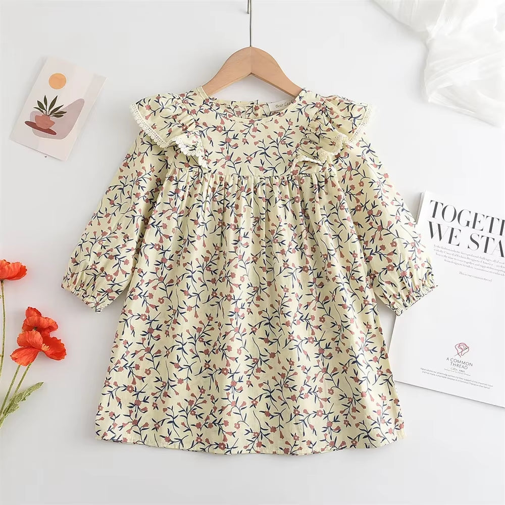 Spring Winter Cartoon Letter Embroidery Sweatshirt Girl Fashion Long Hoodie Dress Pullover Moletom Feminina 2-6Years